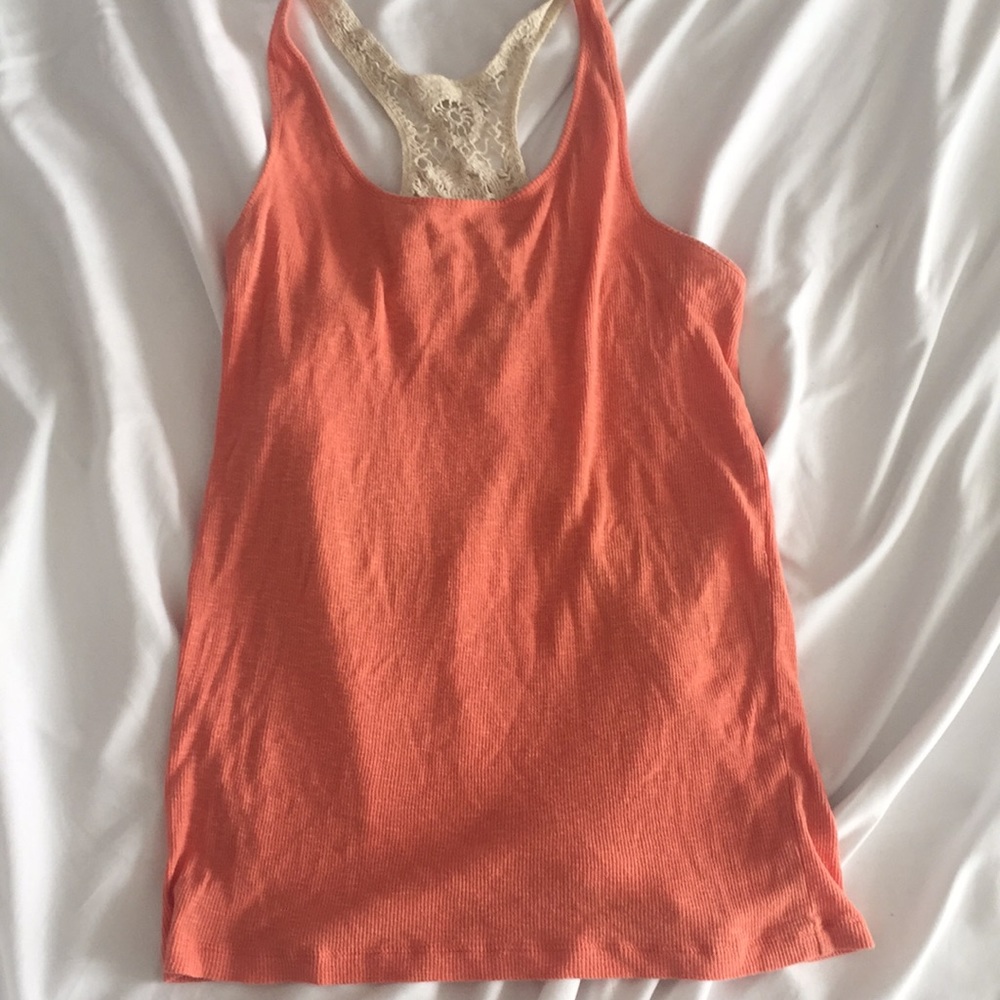 Orange tank top with lace knit back